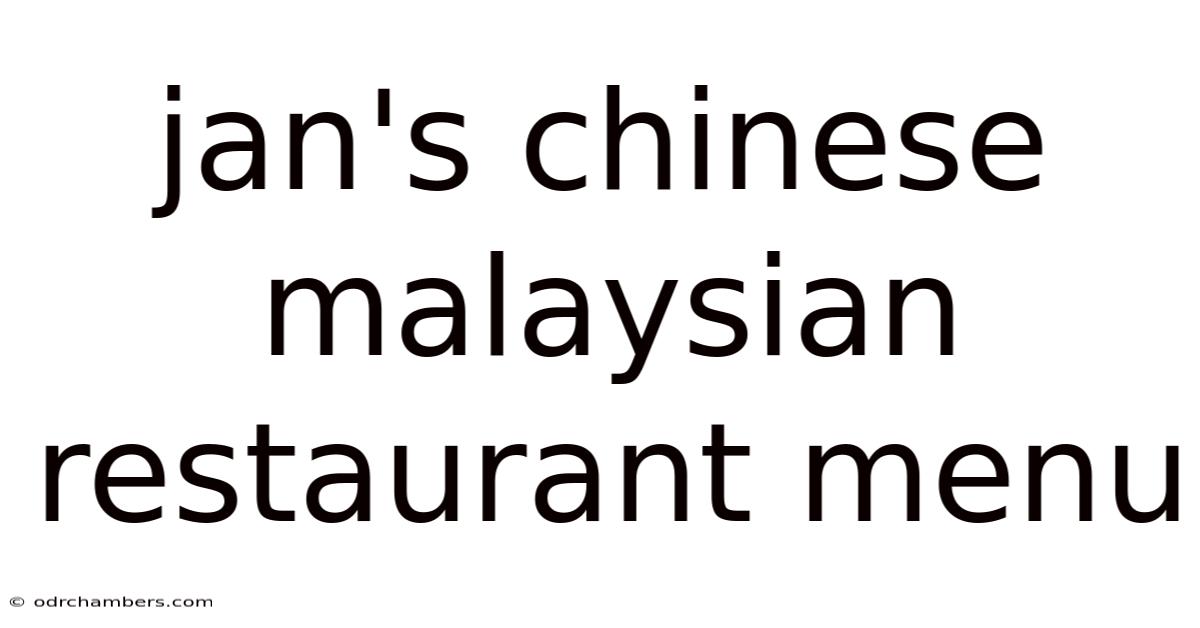 Jan's Chinese Malaysian Restaurant Menu