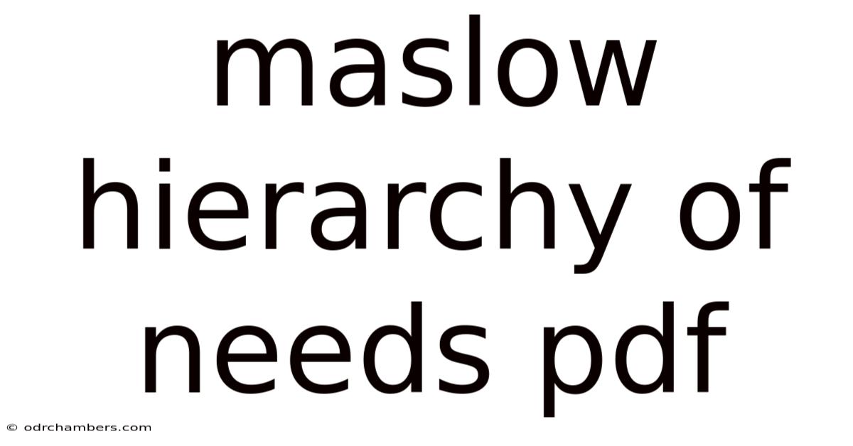 Maslow Hierarchy Of Needs Pdf